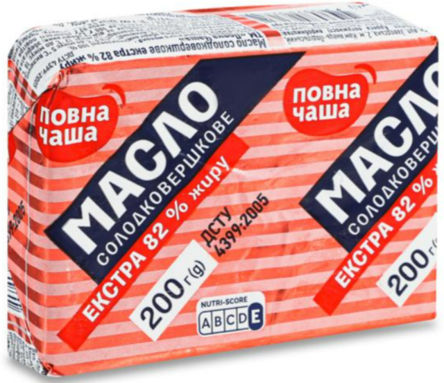 Масло солодковершкове Екстра 82% ПОВНА ЧАША, 200г